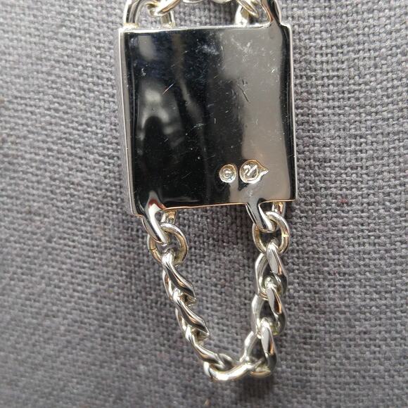 Vintage Swarovski AB Square Pendant Necklace Swan Logo Rhodium - Picture 8 of 9